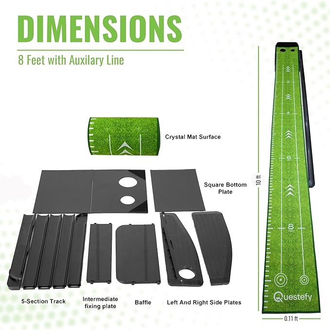 Putting Green Indoor | Wrinkle-Free Golf Mat with Auto Ball Return | Non-Slip Surface & Alignment Markings for Accurate Putting Practice at Home, Office & Outdoors | Improve Stroke Control & Precision