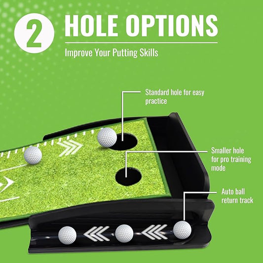 Putting Green Indoor | Wrinkle-Free Golf Mat with Auto Ball Return | Non-Slip Surface & Alignment Markings for Accurate Putting Practice at Home, Office & Outdoors | Improve Stroke Control & Precision