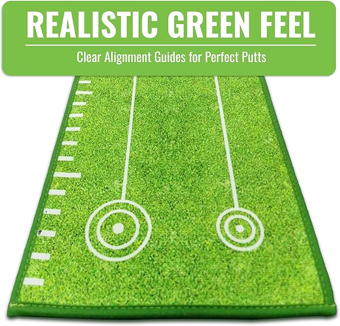 Putting Green Indoor | Wrinkle-Free Golf Mat with Auto Ball Return | Non-Slip Surface & Alignment Markings for Accurate Putting Practice at Home, Office & Outdoors | Improve Stroke Control & Precision