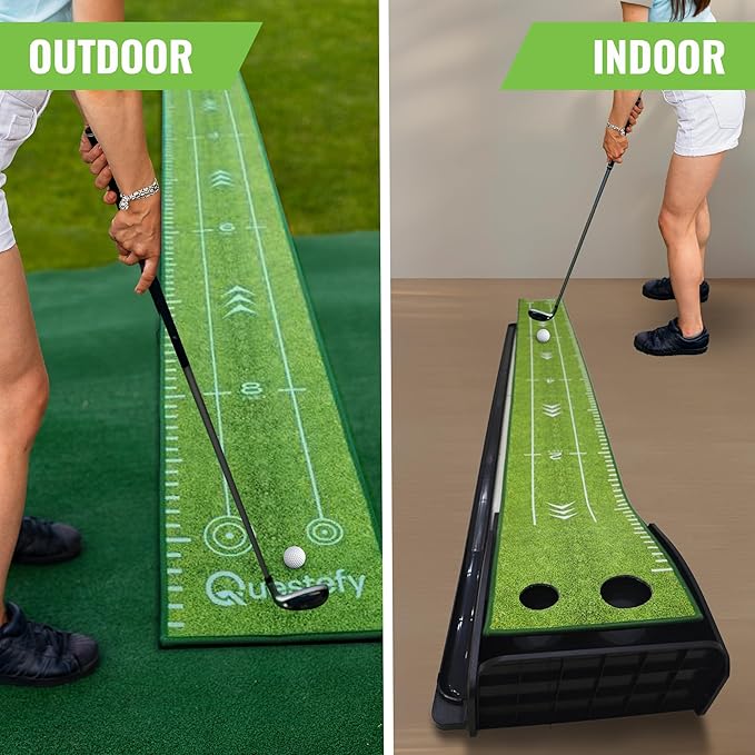Putting Green Indoor | Wrinkle-Free Golf Mat with Auto Ball Return | Non-Slip Surface & Alignment Markings for Accurate Putting Practice at Home, Office & Outdoors | Improve Stroke Control & Precision