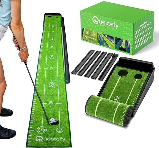Putting Green Indoor | Wrinkle-Free Golf Mat with Auto Ball Return | Non-Slip Surface & Alignment Markings for Accurate Putting Practice at Home, Office & Outdoors | Improve Stroke Control & Precision